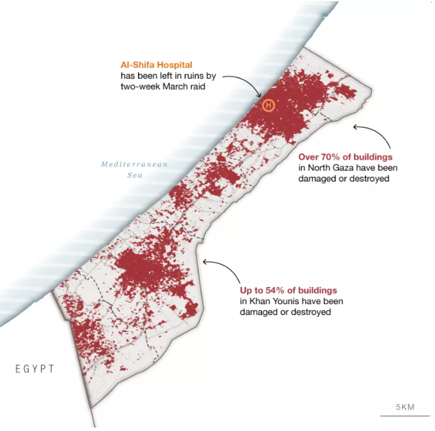 Satellite-derived map of building damage and destruction in Gaza